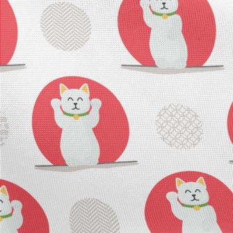 Red And White Lucky Cat Pongee