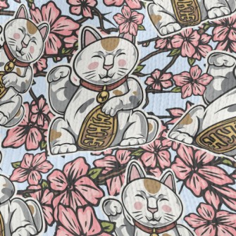 Cherry Blossoms And Lucky Cat Stretch Jersey