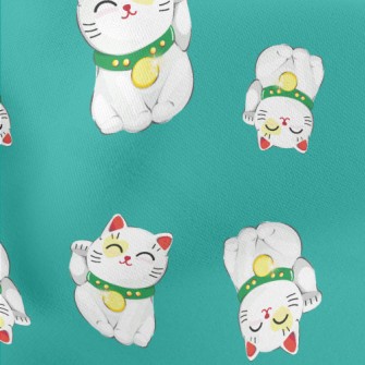 Smiling Lucky Cat Lightweight Cotton Poplin