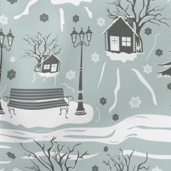 A Cozy Town In The Snow Lightweight Cotton Poplin