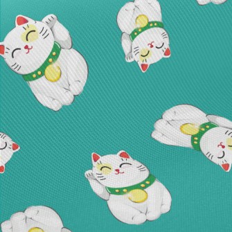Smiling Lucky Cat Midweight Cotton Poplin