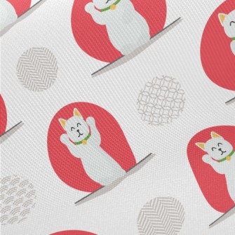 Red And White Lucky Cat Midweight Cotton Poplin