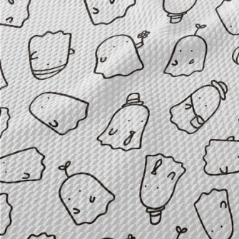 Hand Drawn Cute Little Ghost Birdseye Piqué