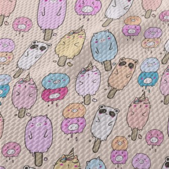 Cute Animal Ice Cream Birdseye Piqué