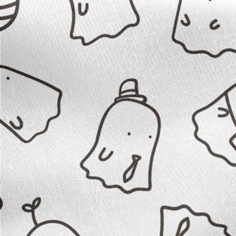 Hand Drawn Cute Little Ghost Jersey Backed Fleece
