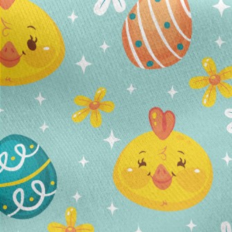 Happy Chick And Easter Eggs Jersey Backed Fleece