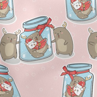 Elk And Christmas Cat Lightweight Cotton Poplin