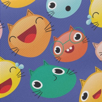 Colorful Cat Emoji Midweight Cotton Poplin
