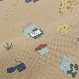 Hand Drawn Marijuana And Pizza Performance Linen