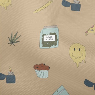 Hand Drawn Marijuana And Pizza Dobby