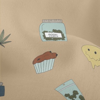 Hand Drawn Marijuana And Pizza Lightweight Performance Linen