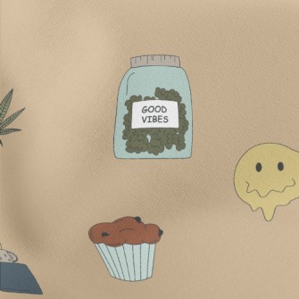 Hand Drawn Marijuana And Pizza Lightweight Cotton Poplin