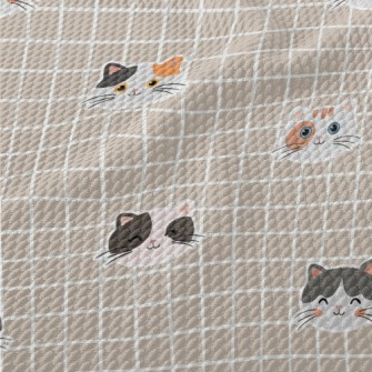 Happy Cat And Plaid Birdseye Piqué