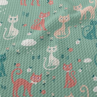 Colorful Cats And Flowers Birdseye Piqué