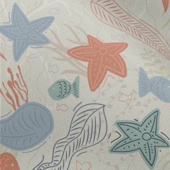 Hand Drawn Coral Starfish Fish Chiffon