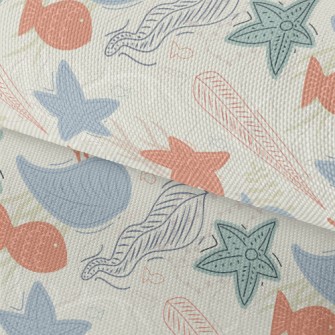 Hand Drawn Coral Starfish Fish Waterproof Oxford