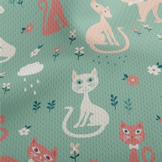 Colorful Cats And Flowers Athletic Mesh Flat Back