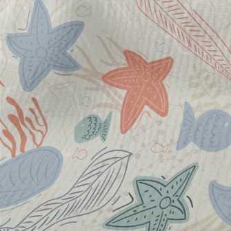 Hand Drawn Coral Starfish Fish Terry