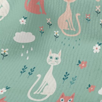 Colorful Cats And Flowers Terry