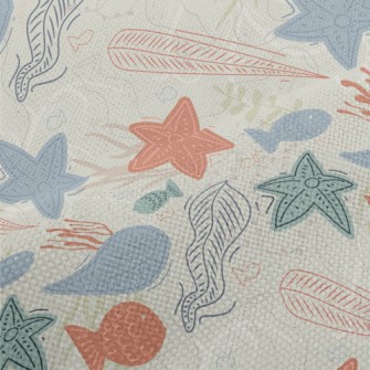 Hand Drawn Coral Starfish Fish Performance Linen