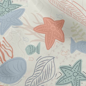 Hand Drawn Coral Starfish Fish Micro Fleece