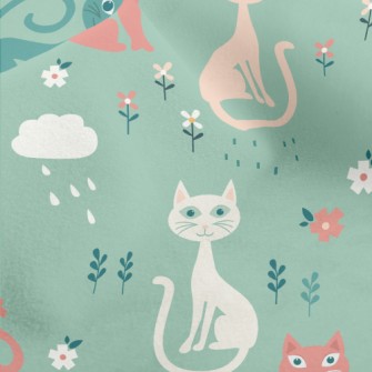 Colorful Cats And Flowers Micro Fleece