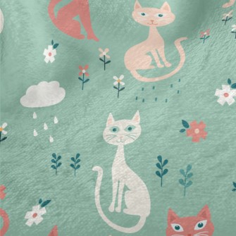 Colorful Cats And Flowers Minky