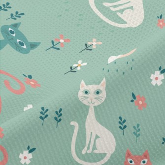Colorful Cats And Flowers Piqué
