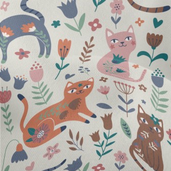Cat With Colorful Flowers Lightweight Performance Linen