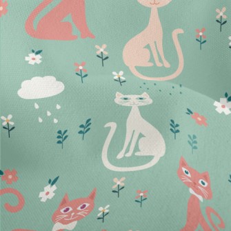 Colorful Cats And Flowers Lightweight Performance Linen