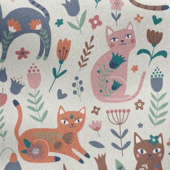 Cat With Colorful Flowers Jersey Backed Fleece