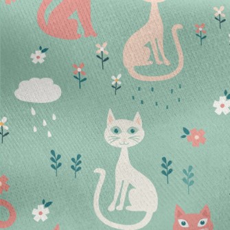 Colorful Cats And Flowers Jersey Backed Fleece