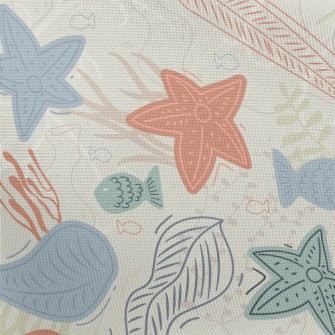 Hand Drawn Coral Starfish Fish Pongee