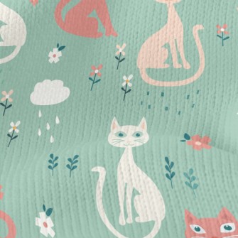 Colorful Cats And Flowers Stretch Jersey