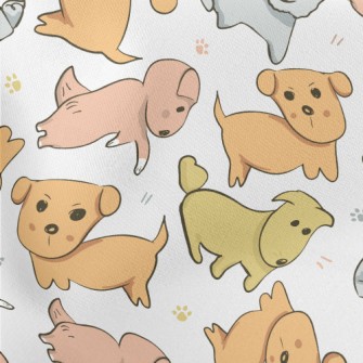 Hand Drawn Illustration Of Pup Lightweight Cotton Poplin