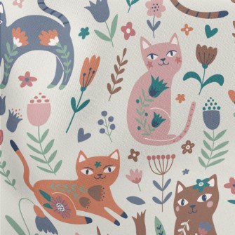 Cat With Colorful Flowers Lightweight Cotton Poplin
