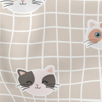 Happy Cat And Plaid Lightweight Cotton Poplin