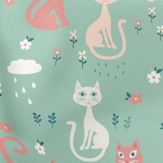 Colorful Cats And Flowers Lightweight Cotton Poplin