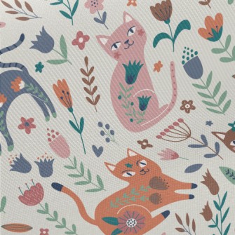 Cat With Colorful Flowers Midweight Cotton Poplin