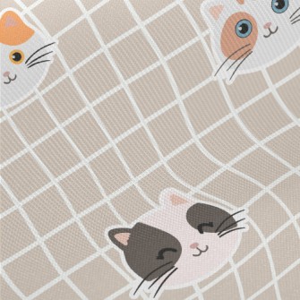 Happy Cat And Plaid Midweight Cotton Poplin