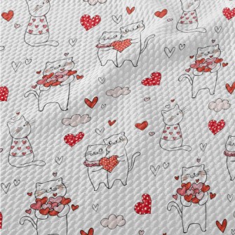 Pink Love Heart Cat Birdseye Piqué