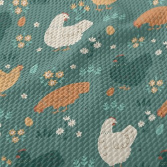 Simple Hen And Flowers Birdseye Piqué