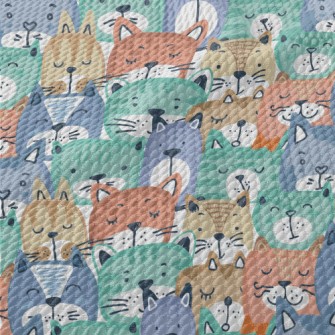 Hand Drawn Colorful Cat Face Birdseye Piqué