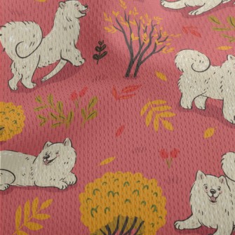 White Samoyed Dog In Autumn Ja Athletic Mesh Flat Back