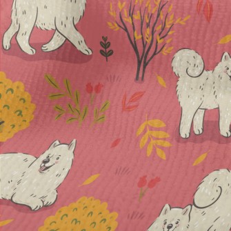 White Samoyed Dog In Autumn Ja Terry