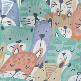 Hand Drawn Colorful Cat Face Terry