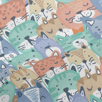 Hand Drawn Colorful Cat Face Performance Linen