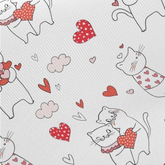 Pink Love Heart Cat Twill