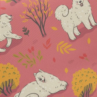 White Samoyed Dog In Autumn Ja Twill