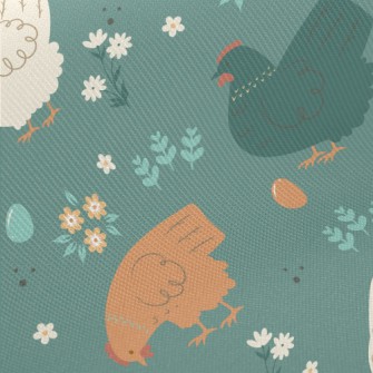 Simple Hen And Flowers Twill